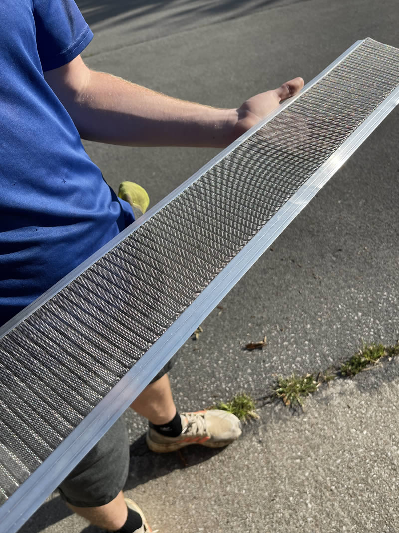 Close-up of stainless steel micro-mesh gutter guard