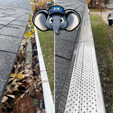 Springfield home's gutters before and after gutter guard install performed by DIB Exterior-Washing