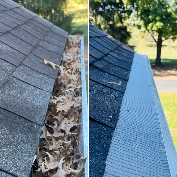 Before and after a professional gutter guard installation service completed in Springfield, Missouri